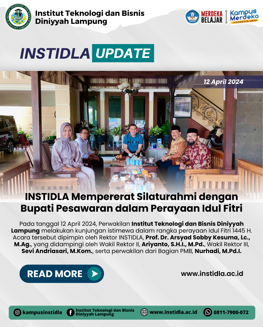 Institut Teknologi dan Bisnis Diniyyah Lampung Mempererat Silaturahmi dengan Bupati Pesawaran dalam Perayaan Idul Fitri